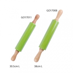 Silicone rolling pin with wooden handle