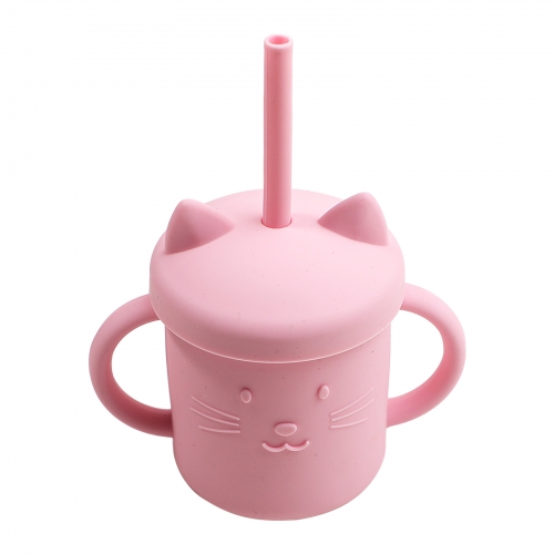 Silicone Cat Cup with Curved Straw