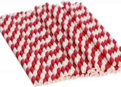 Paper drinking straws red strips (200pcs/bag)