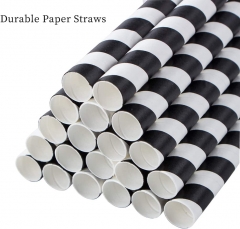 Black Striped Disposable Straws 100pcs/pack
