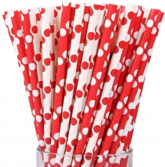 Custom Red Dots Paper Stripe Straws 150 Pack